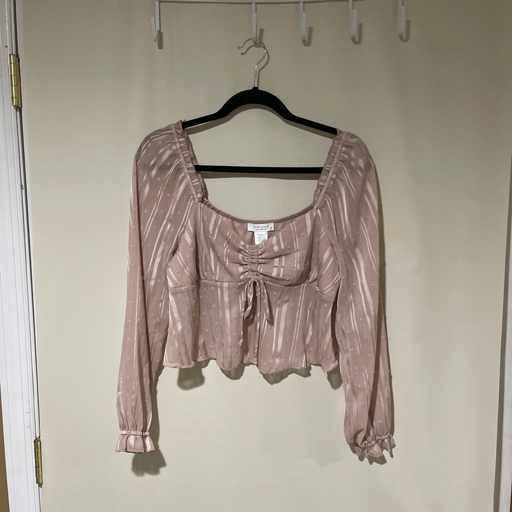 KIRIOUS Pink Striped Ruched Blouse Women's Size Large